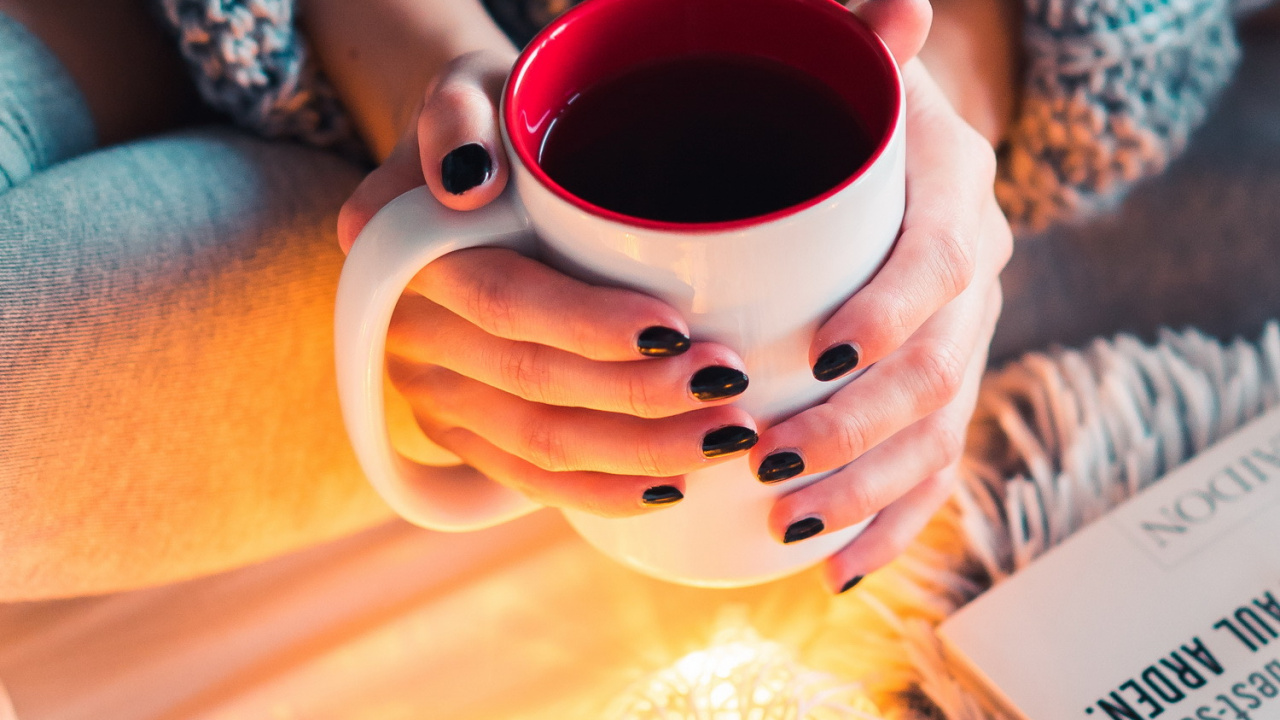 Coffee, Textile, Orange, Drinkware, Cup. Wallpaper in 1280x720 Resolution