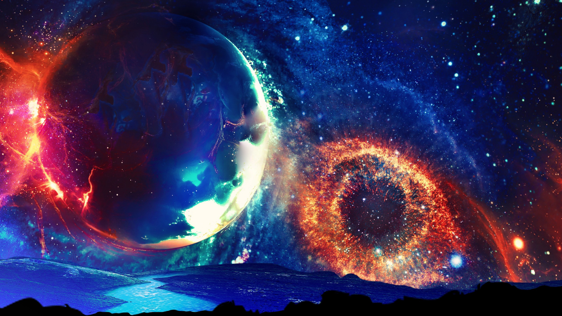 Blue and Red Planet Earth. Wallpaper in 1920x1080 Resolution