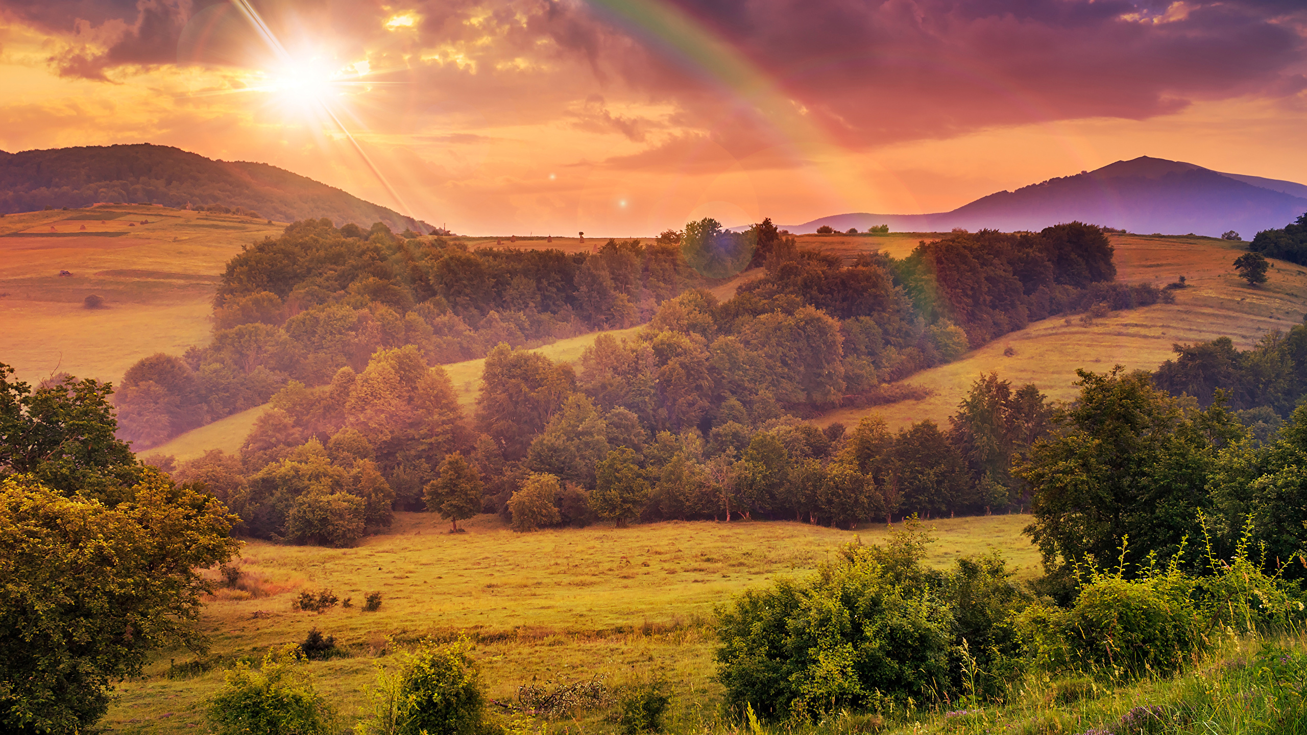 Green Grass Field Near Mountain Under Cloudy Sky During Daytime. Wallpaper in 2560x1440 Resolution