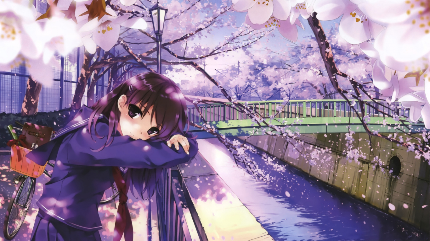 Girl in Purple Dress Anime Character. Wallpaper in 1366x768 Resolution