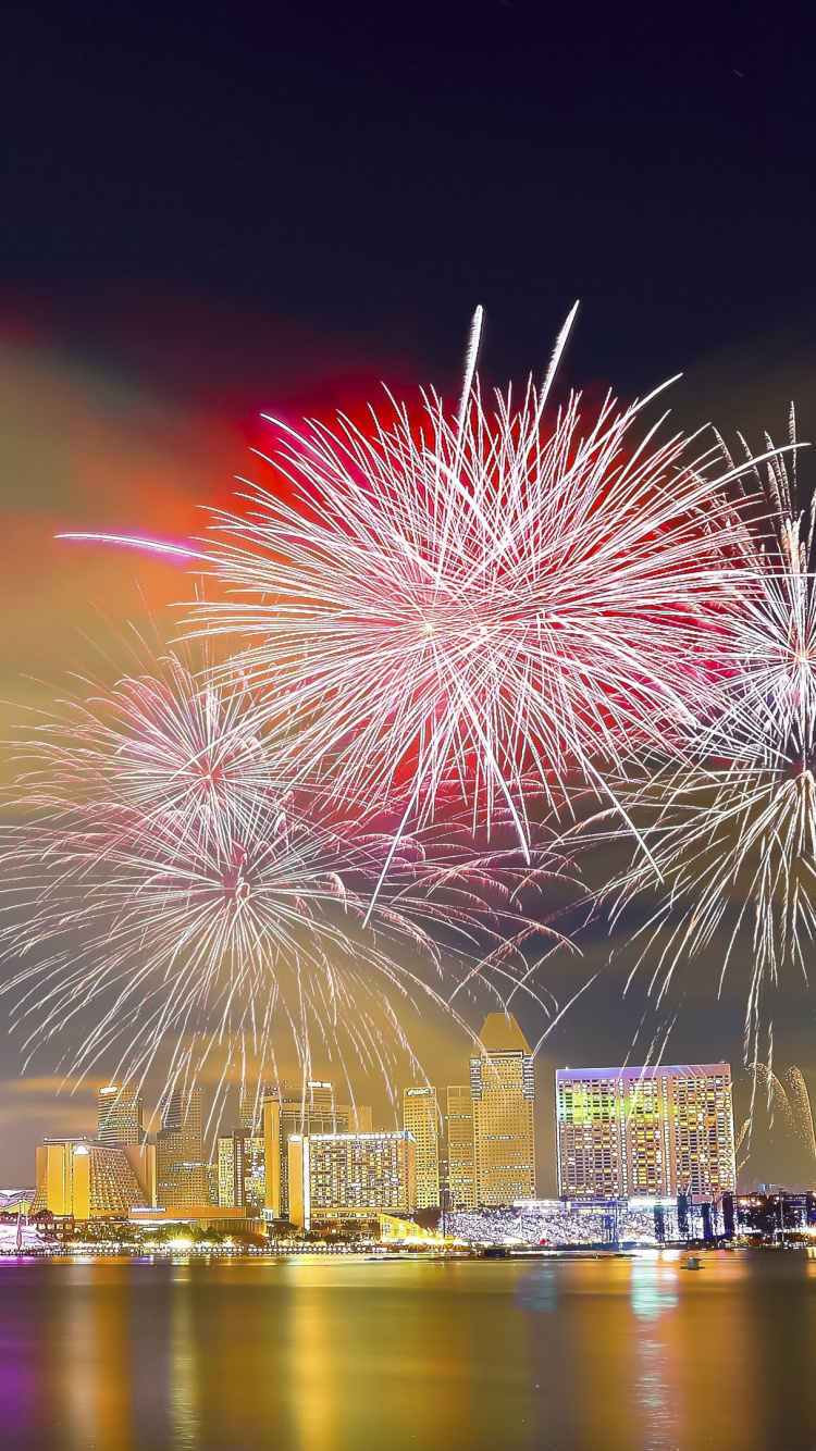 Parade, Parade Zum Nationalfeiertag in Singapur, Wasser, Feuerwerk, Wolkenkratzer. Wallpaper in 750x1334 Resolution