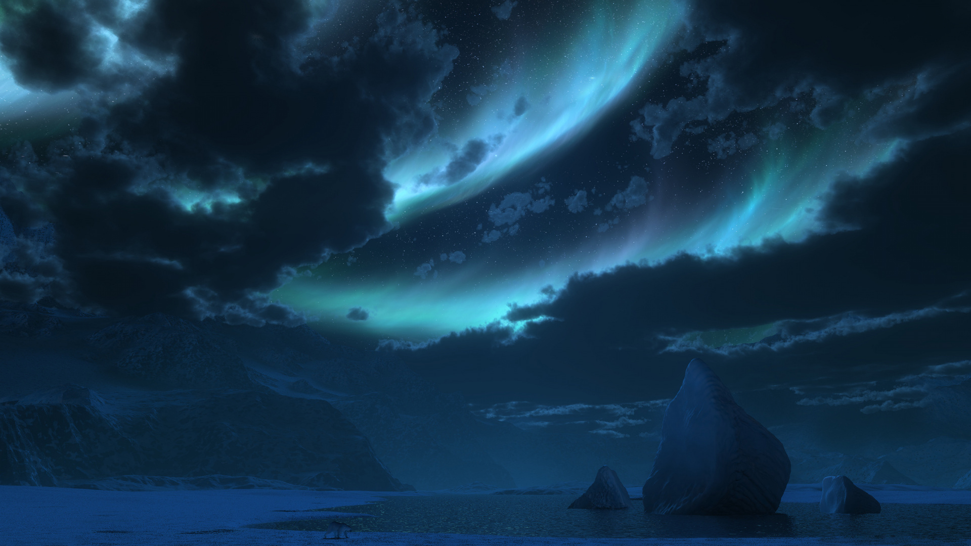 Silhouette de Montagne Sous Les Nuages Blancs. Wallpaper in 1920x1080 Resolution