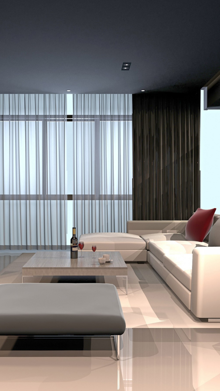 Weißes Und Braunes Wohnzimmer. Wallpaper in 750x1334 Resolution