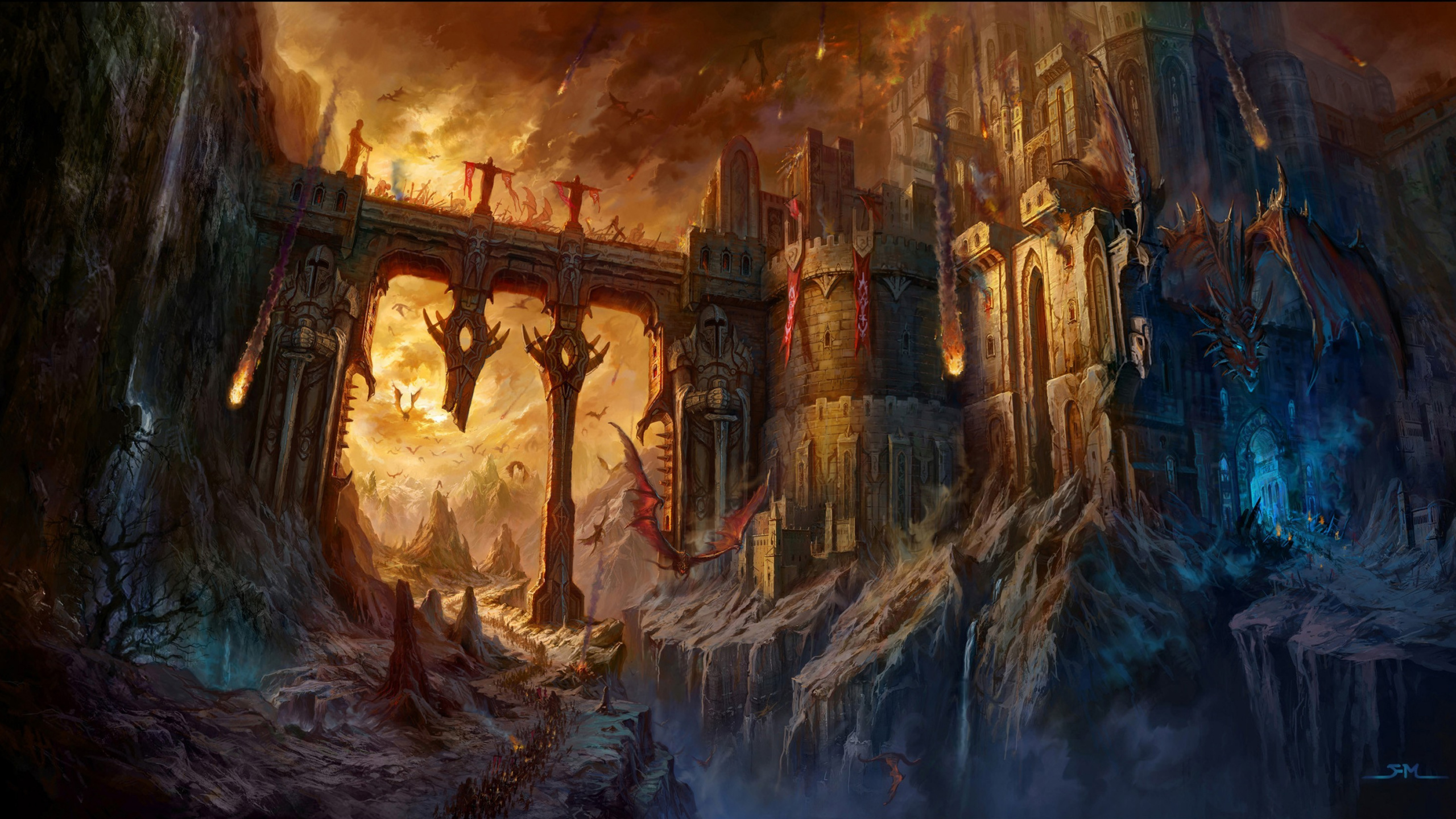 Brown and Black Castle Painting. Wallpaper in 2560x1440 Resolution