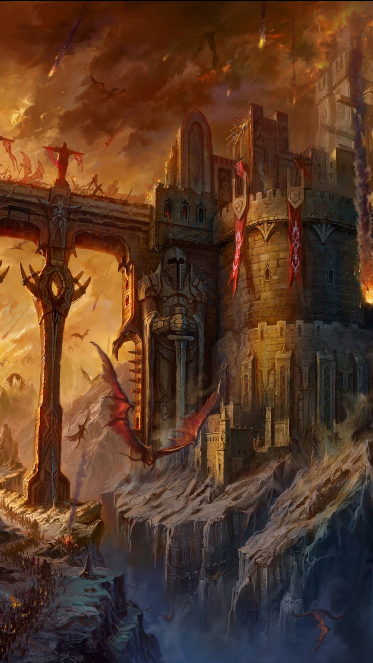 Brown and Black Castle Painting. Wallpaper in 750x1334 Resolution