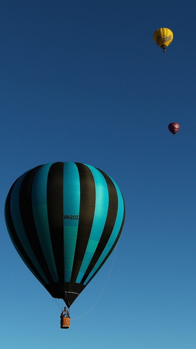 Globos de Aire Caliente Verde Azul y Rojo. Wallpaper in 750x1334 Resolution