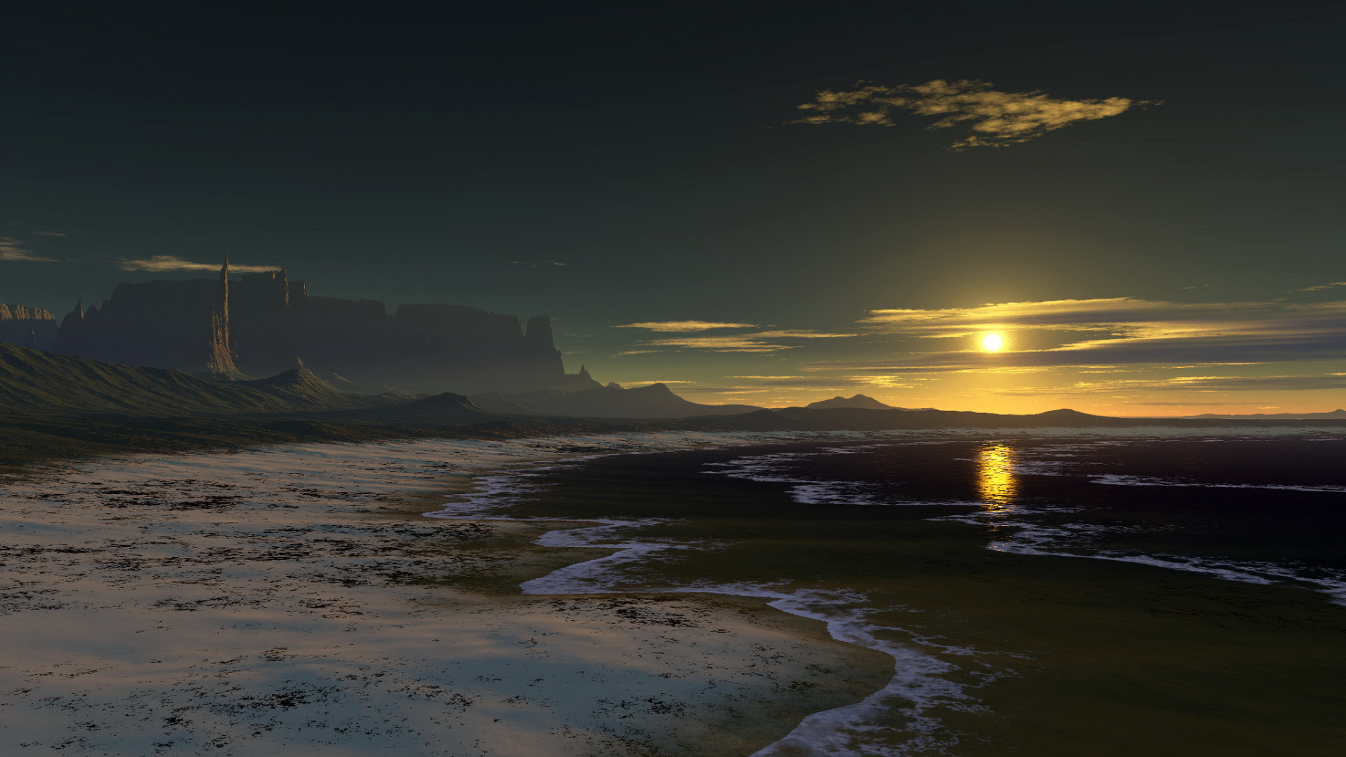 Silhouette de Pont Sur Mer Pendant le Coucher du Soleil. Wallpaper in 1920x1080 Resolution