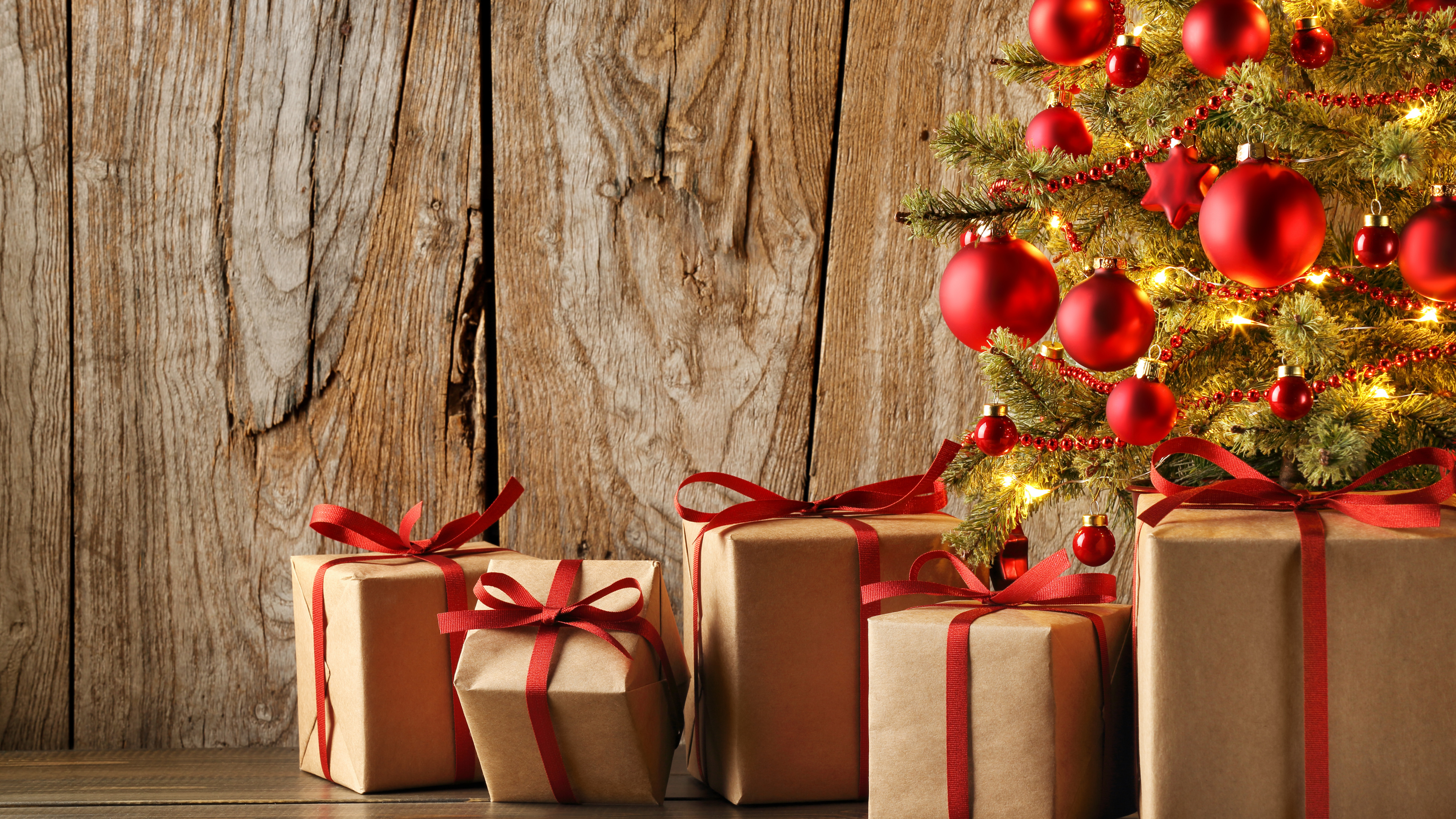 圣诞节那天, 礼物, 圣诞节的装饰品, 礼品包装, 新的一年 壁纸 3840x2160 允许