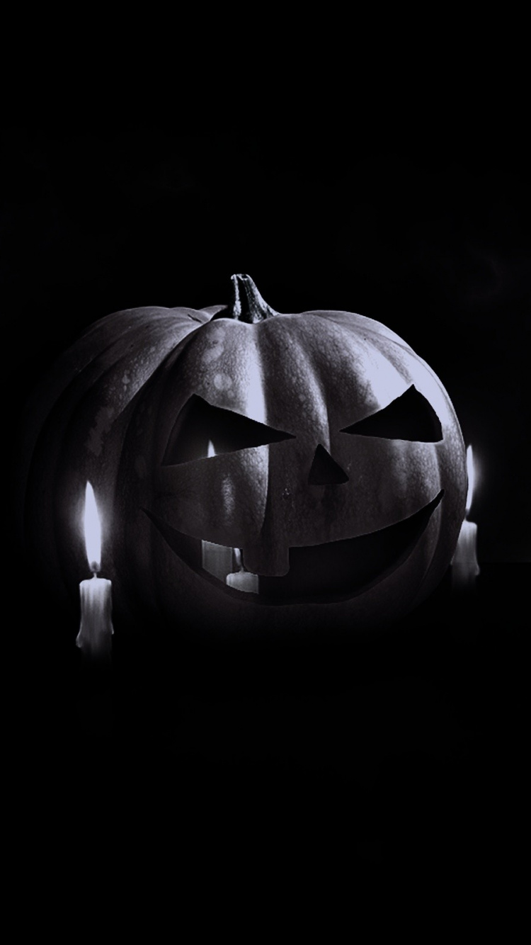 Monochrom, Schwarz, Wei, Halloween-Kürbis, Kürbis Halloween. Wallpaper in 750x1334 Resolution