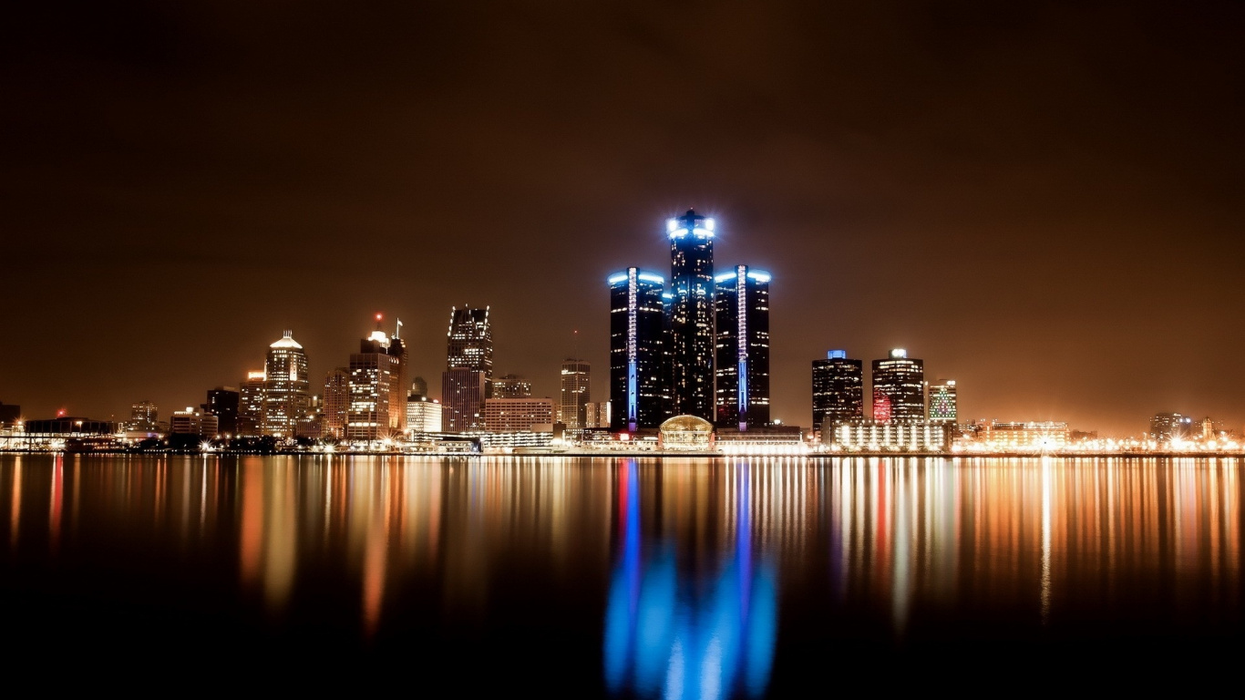 Horizonte de la Ciudad Durante la Noche. Wallpaper in 1366x768 Resolution