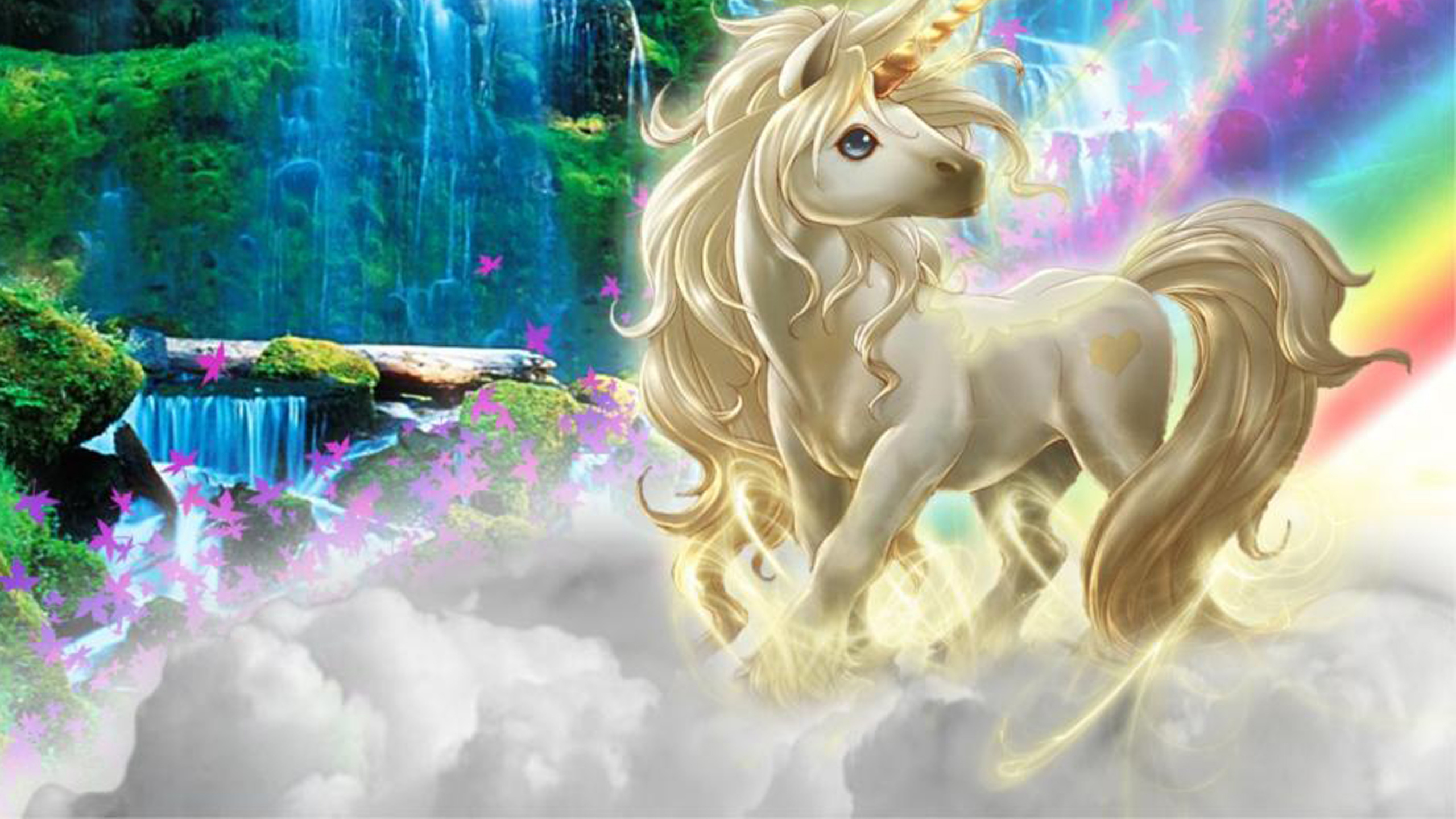 Cheval Blanc Aux Cheveux Bleus Illustration. Wallpaper in 2560x1440 Resolution