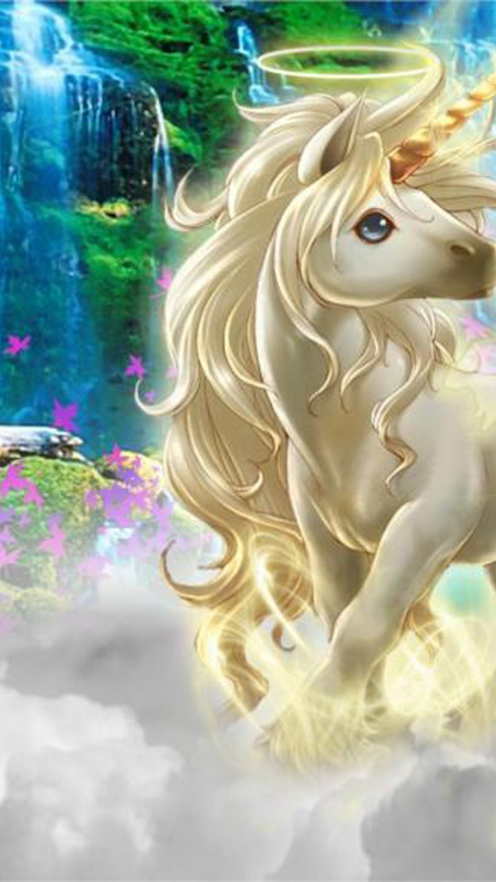 Cheval Blanc Aux Cheveux Bleus Illustration. Wallpaper in 720x1280 Resolution