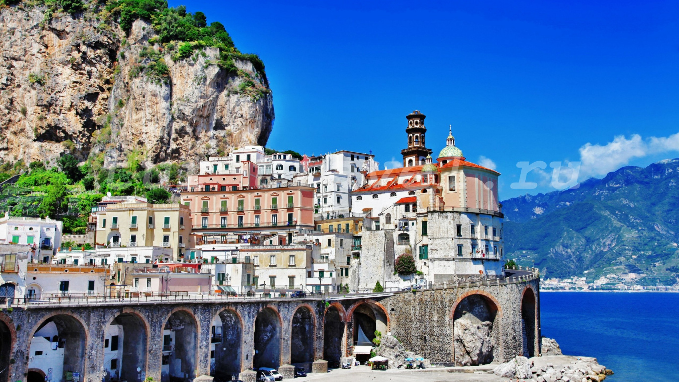 波西塔诺, 维洛, 海岸, 旅游景点, 里程碑 壁纸 1366x768 允许