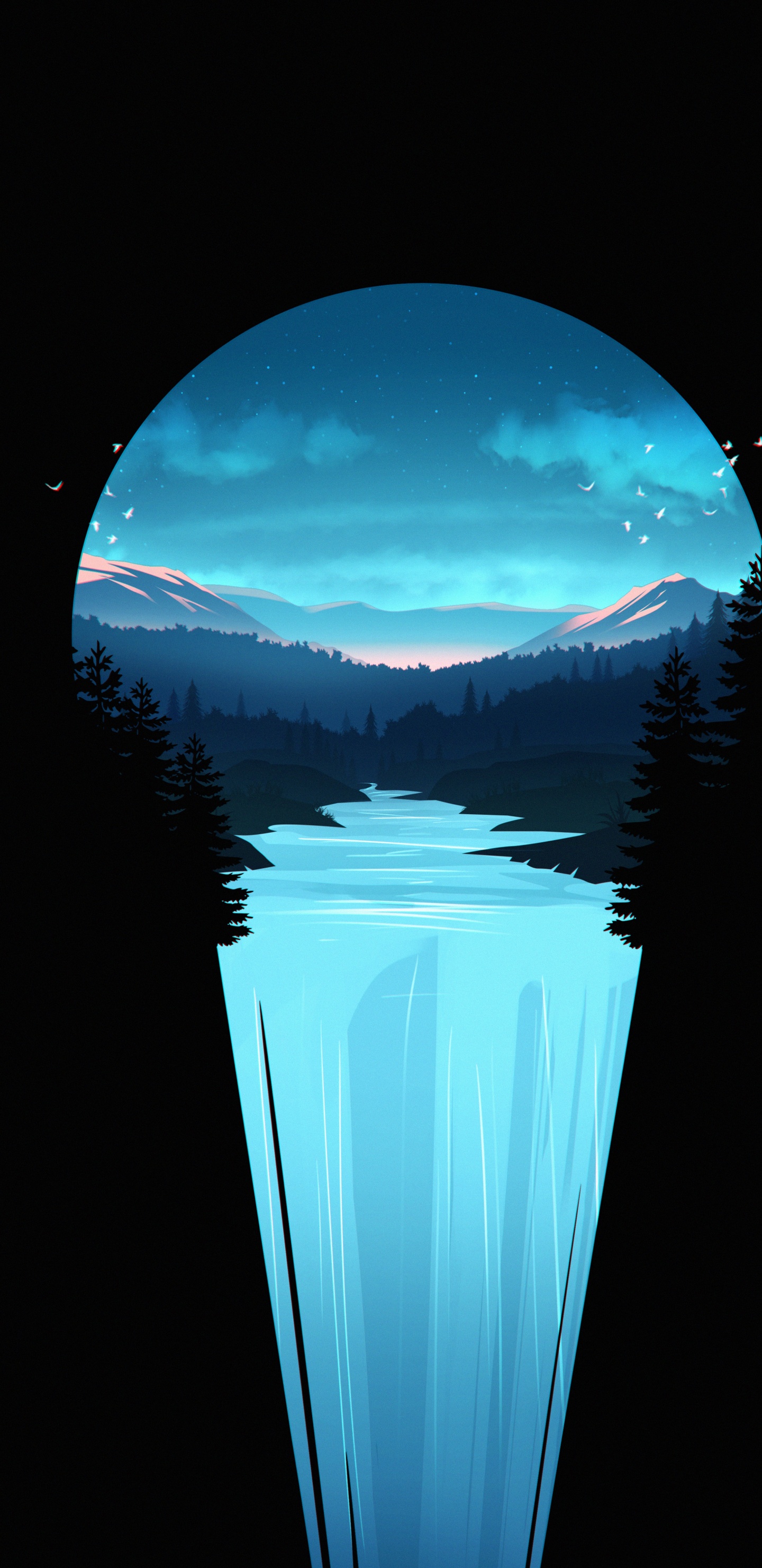 Minimalist Waterfall, Waterfall, Niagara Falls, Plant, Atmosphere. Wallpaper in 1440x2960 Resolution