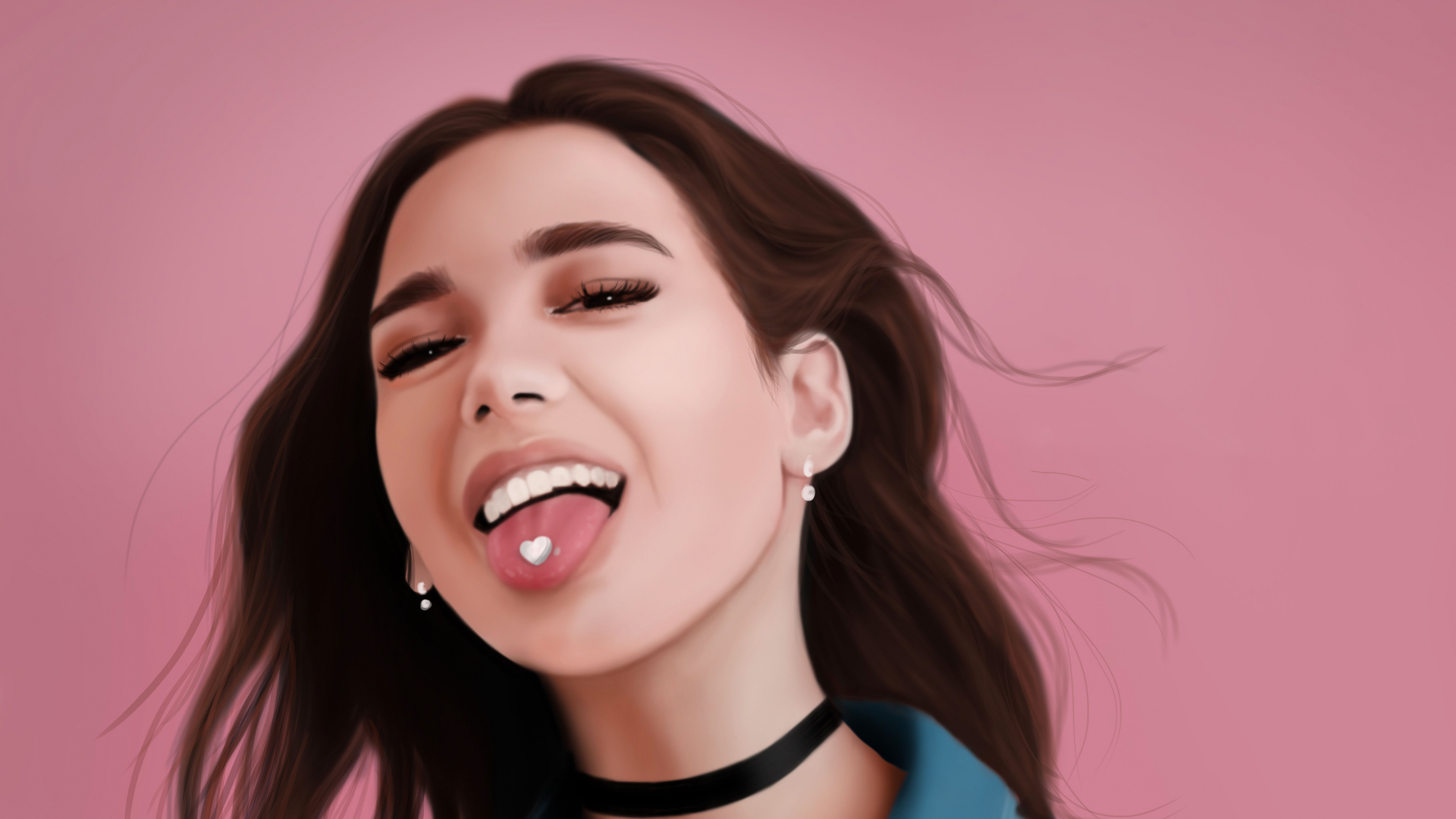 Dua Lipa, Dibujo, Cabello, la Expresión Facial, la Lengua. Wallpaper in 3840x2160 Resolution