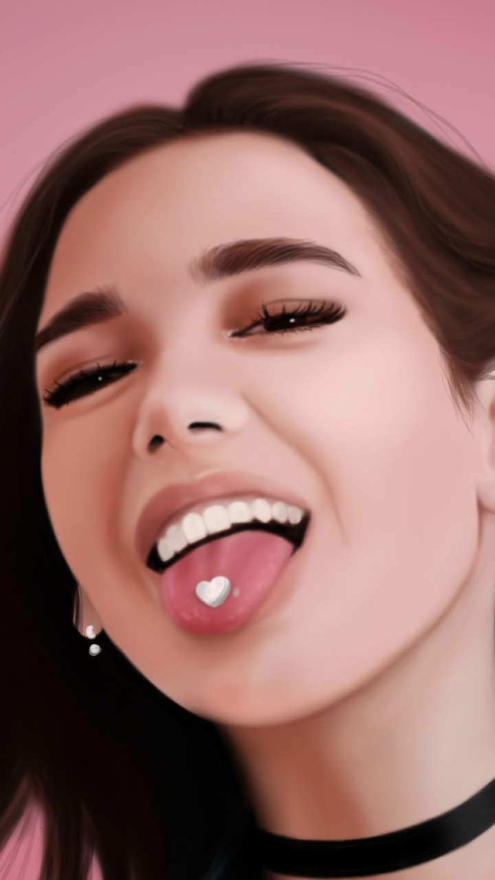 Dua Lipa, Dibujo, Cabello, la Expresión Facial, la Lengua. Wallpaper in 720x1280 Resolution