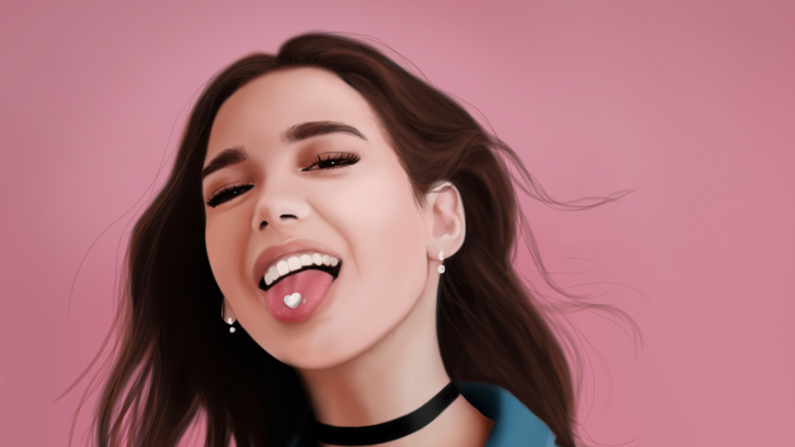 Dua Lipa, Drawing, Face, Hair, Facial Expression. Wallpaper in 2560x1440 Resolution
