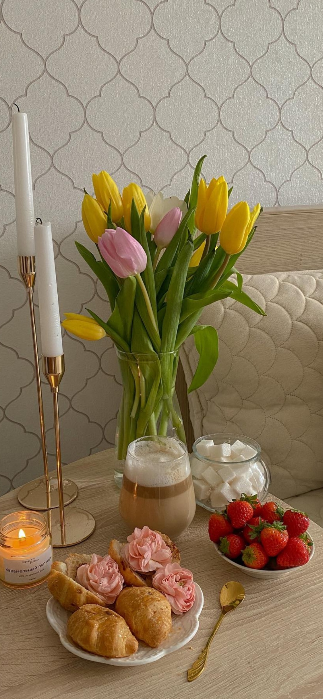 Natural Foods, Table, Wine Glass, Candle, Vase. Wallpaper in 1125x2436 Resolution