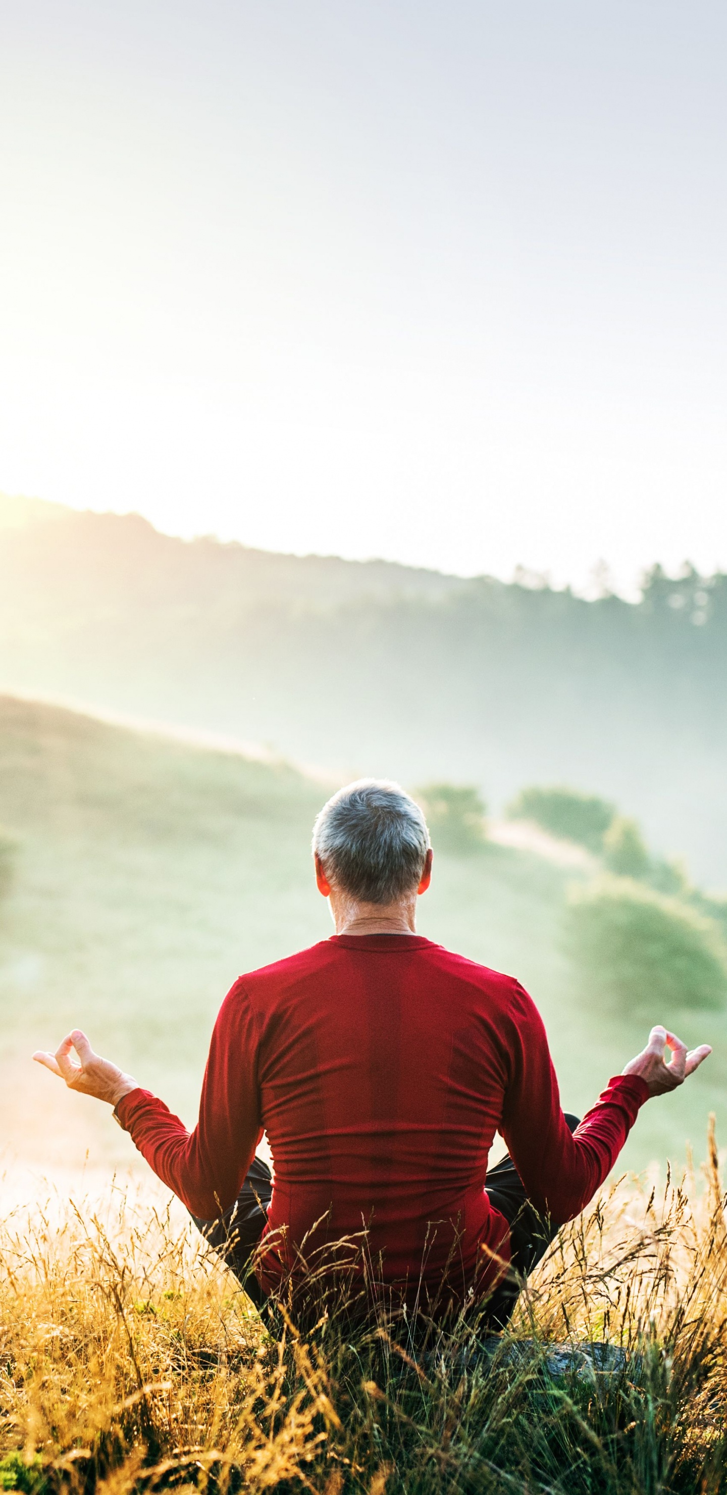 Man in Red and Black Striped Long Sleeve Shirt Sitting on Brown Grass Field During Daytime. Wallpaper in 1440x2960 Resolution
