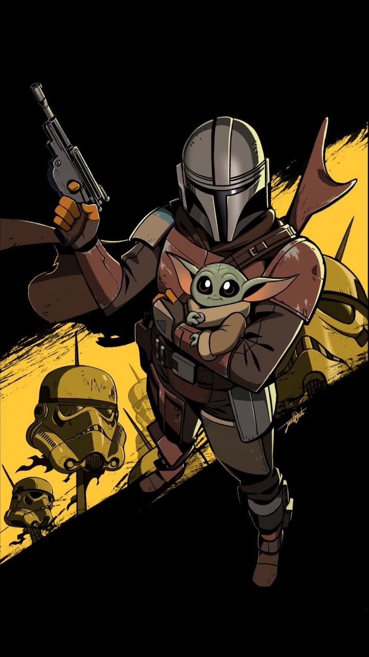 Mandalorian and Grogu, Grogu, The Mandalorian, Yoda, The Mandalorian - Season 2. Wallpaper in 720x1280 Resolution