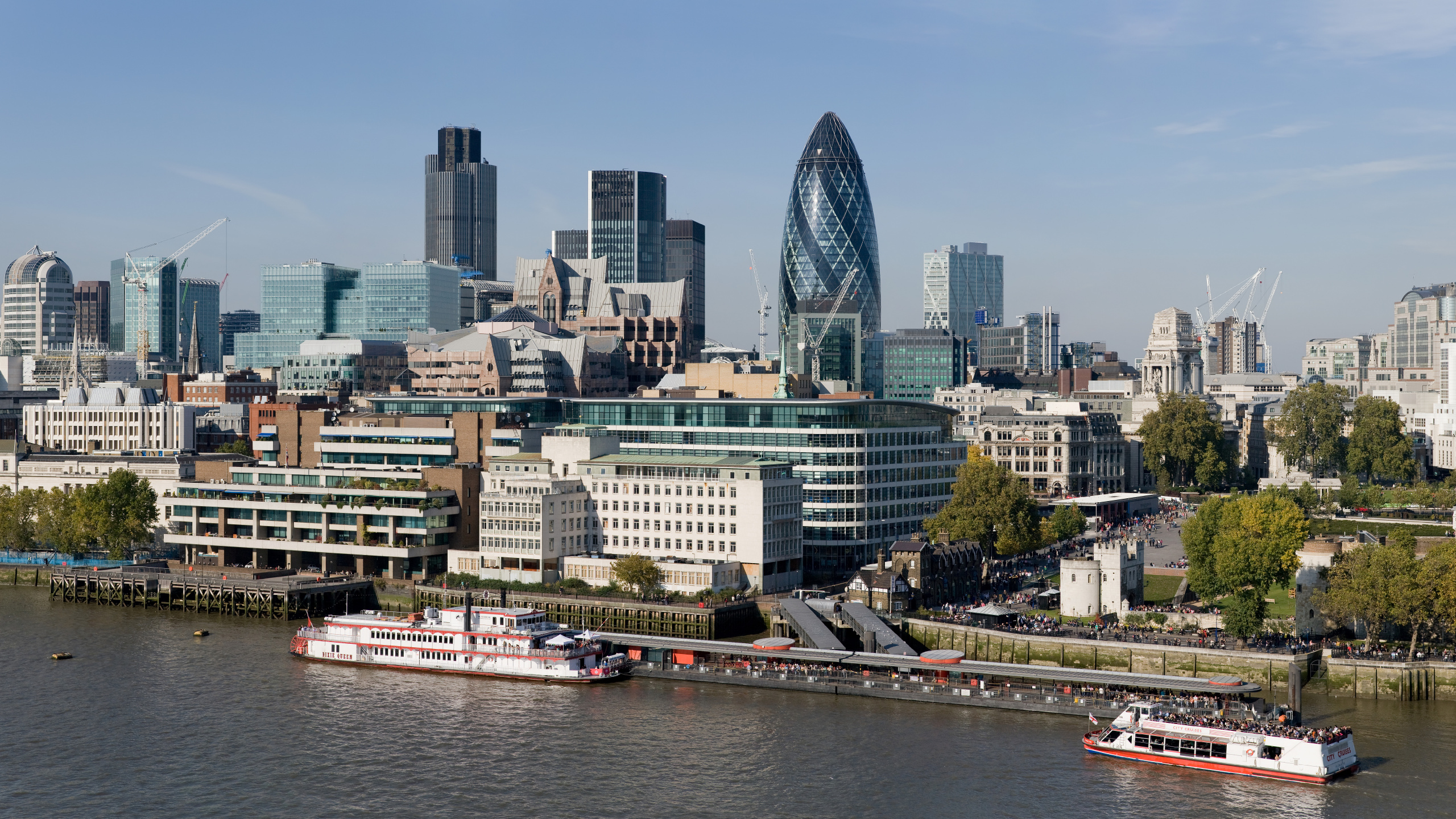 伦敦, 泰晤士河, 金丝雀码头, 城市, 城市景观 壁纸 2560x1440 允许