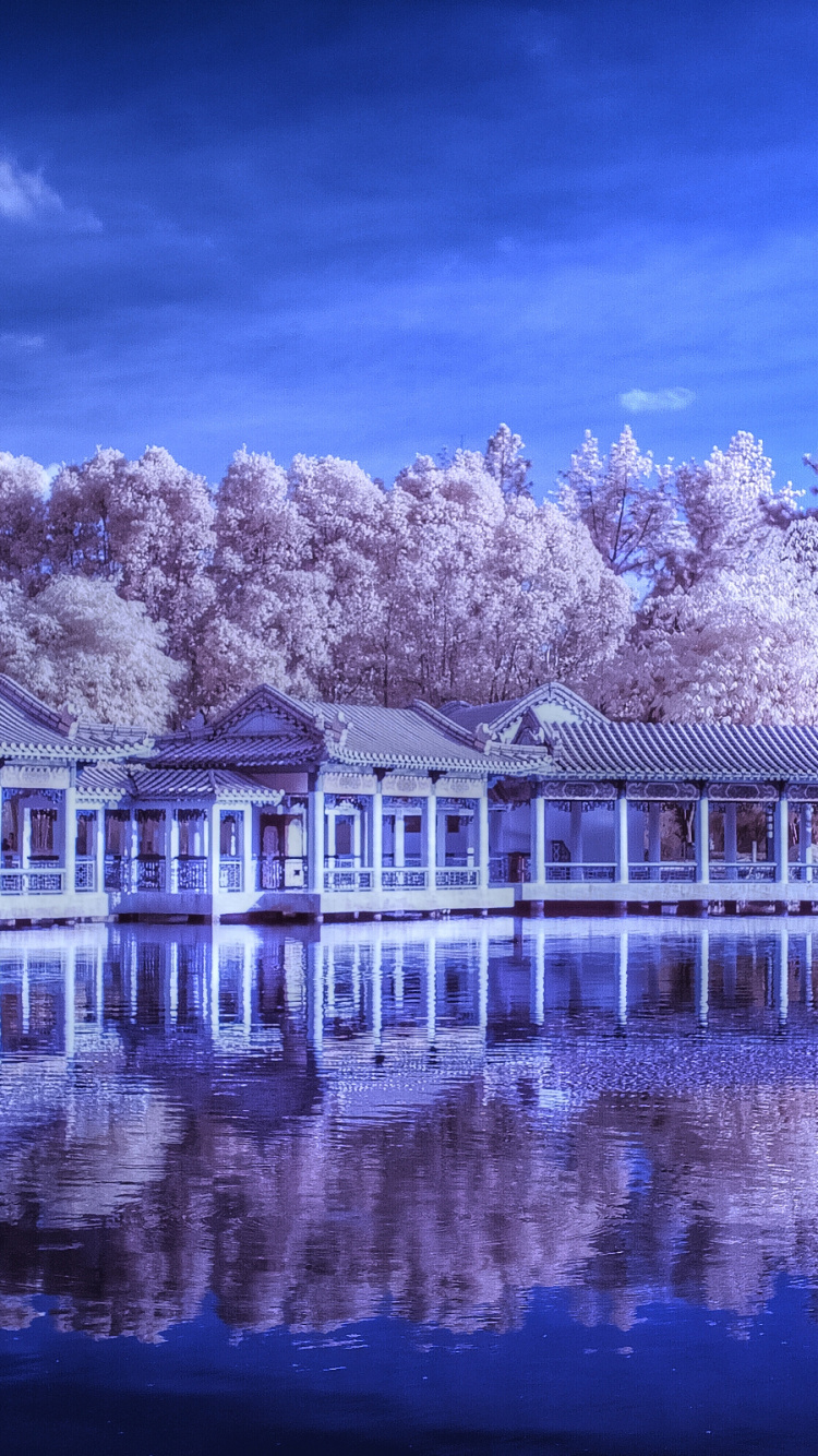 Edificio de Hormigón Blanco Cerca Del Cuerpo de Agua Durante el Día. Wallpaper in 750x1334 Resolution
