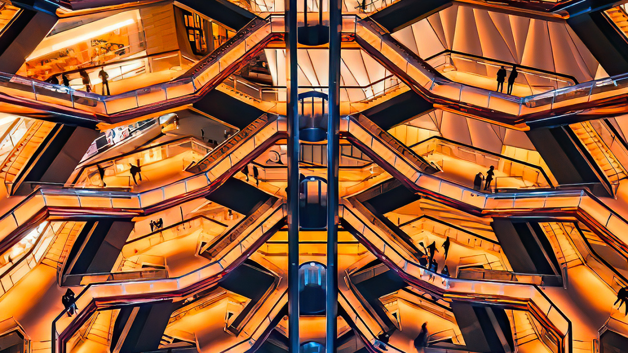 Bella Abzug Park, Symmetrie, Farbtöne Und Schattierungen, Muster, Electric Blue. Wallpaper in 1280x720 Resolution