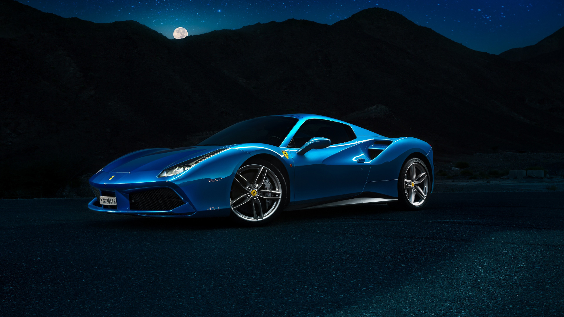 Ferrari Azul en la Noche, Coche, Ferrari SF90 Stradale, Ferrari 488 Pista Araña, Ferrari. Wallpaper in 1920x1080 Resolution