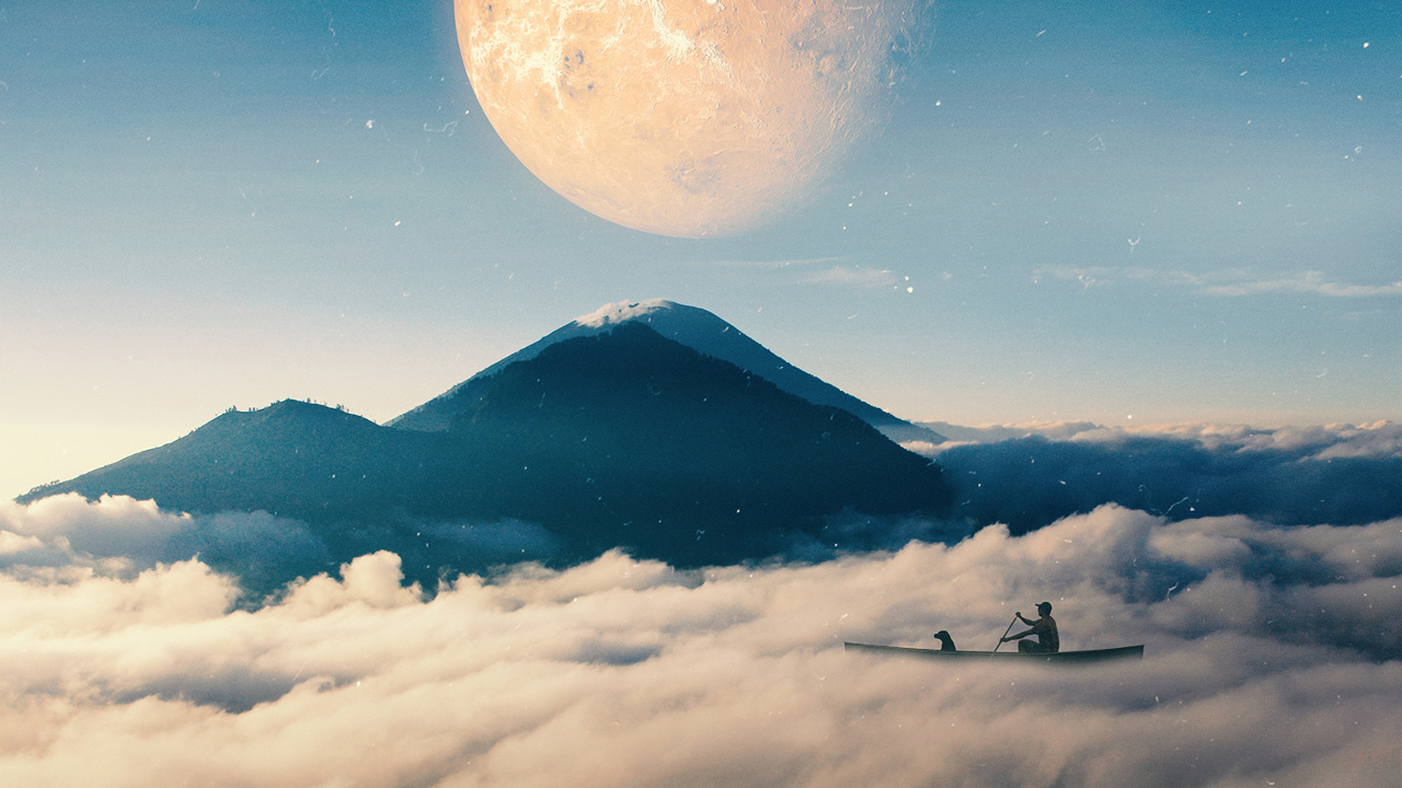 Vollmond Über Den Bergen. Wallpaper in 1280x720 Resolution