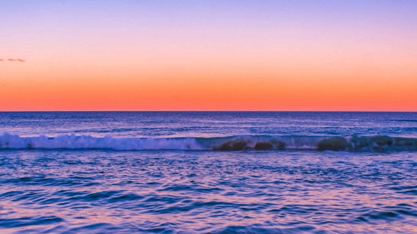 Sunset, Sea, Beach, Coast, Horizon. Wallpaper in 1366x768 Resolution