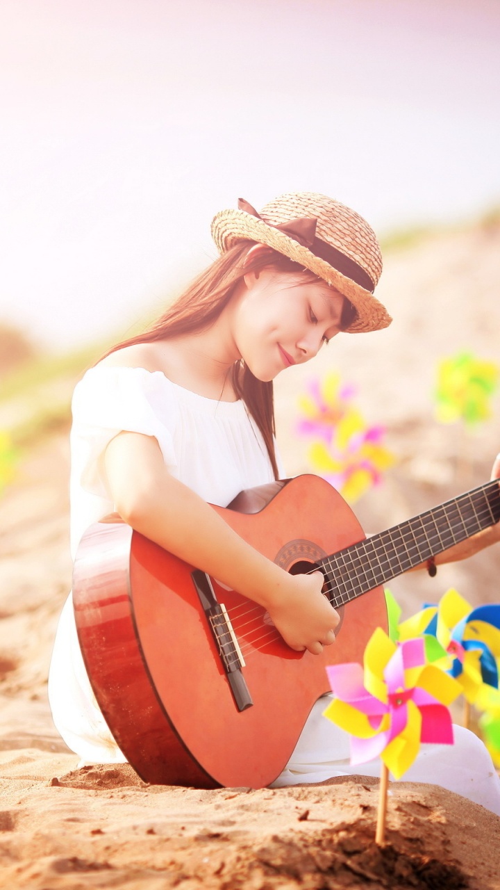 Guitar, Sunlight, Summer, Fun, Girl. Wallpaper in 720x1280 Resolution