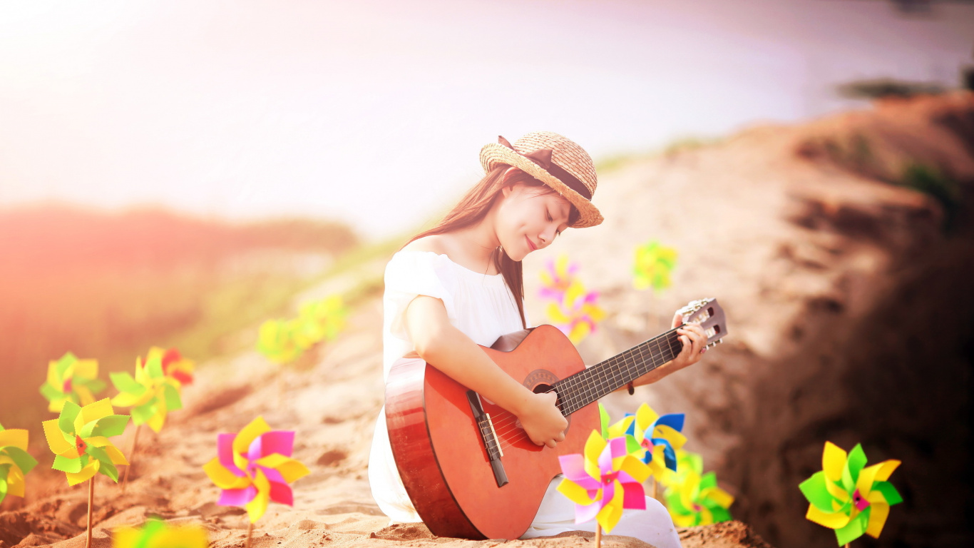 Sonnenlicht, Sommer, Spaß, Mädchen, Musik. Wallpaper in 1366x768 Resolution