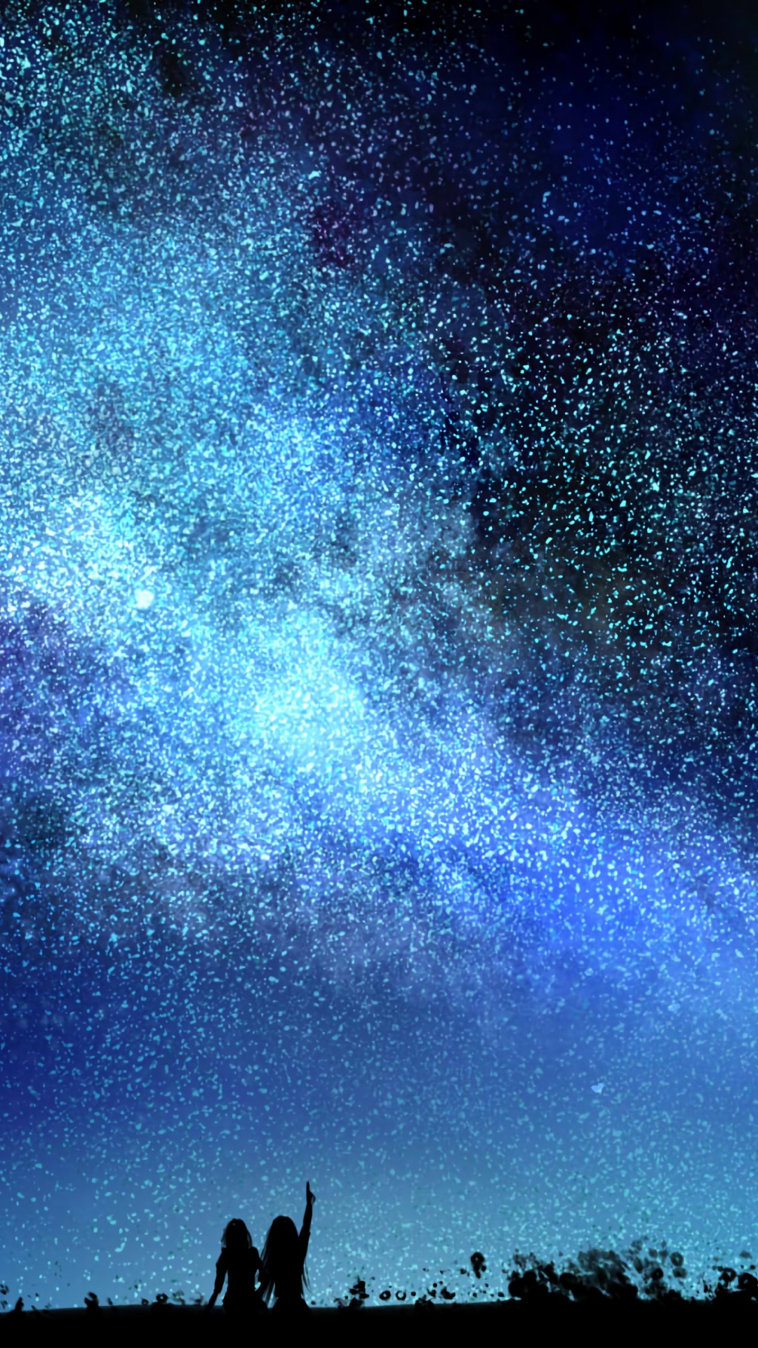 Silhouette Von Menschen Unter Sternennacht. Wallpaper in 1080x1920 Resolution