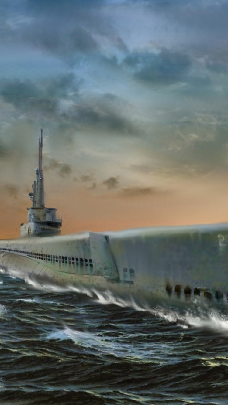 U-Boot, Kriegsschiff, Wasserfahrzeug, Schiff, Welle. Wallpaper in 750x1334 Resolution