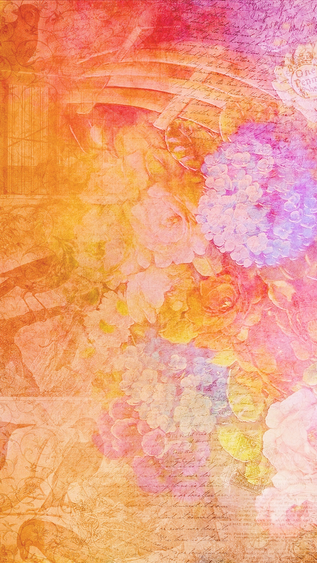 Peinture Abstraite Jaune Rose et Violet. Wallpaper in 1080x1920 Resolution