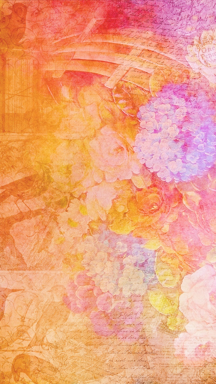 Peinture Abstraite Jaune Rose et Violet. Wallpaper in 720x1280 Resolution