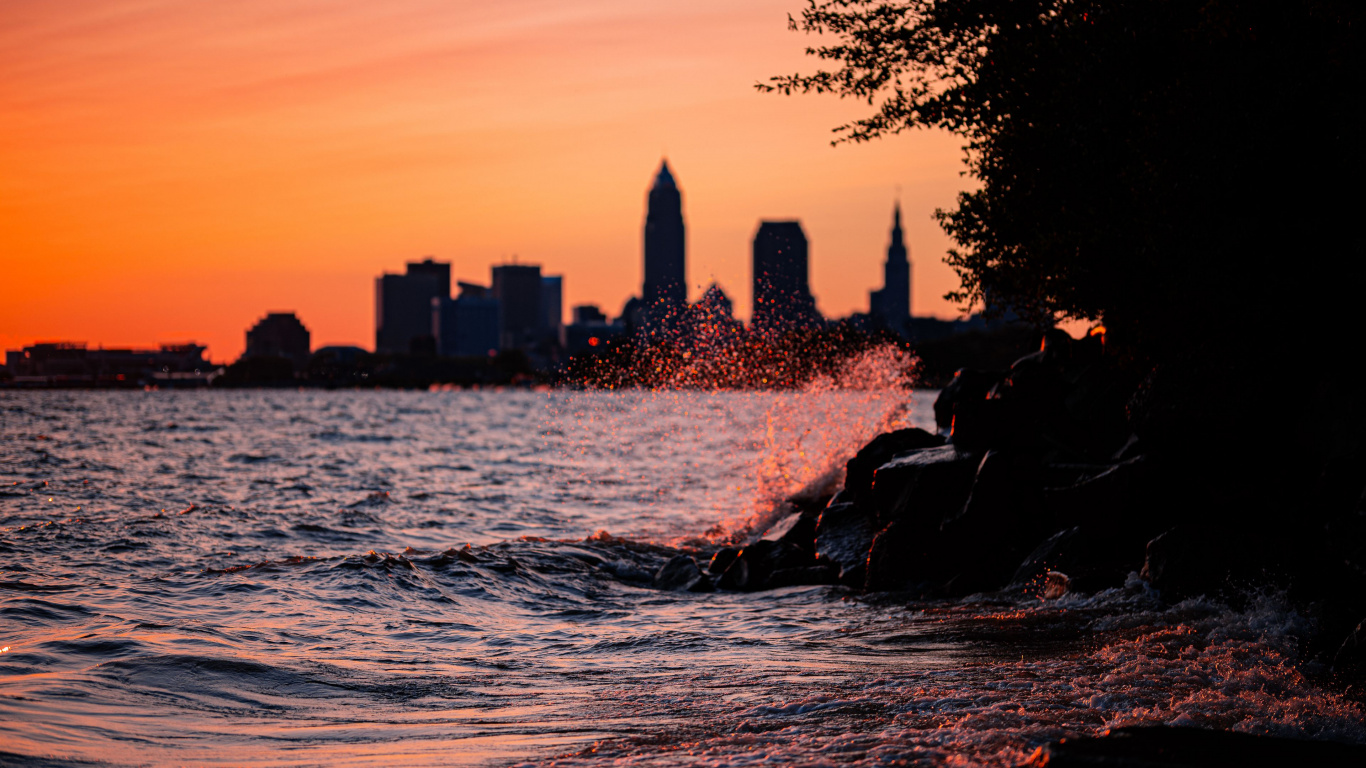 Parc Edgewater, Eau, Bâtiment, Atmosphère, Gratte-ciel. Wallpaper in 1366x768 Resolution