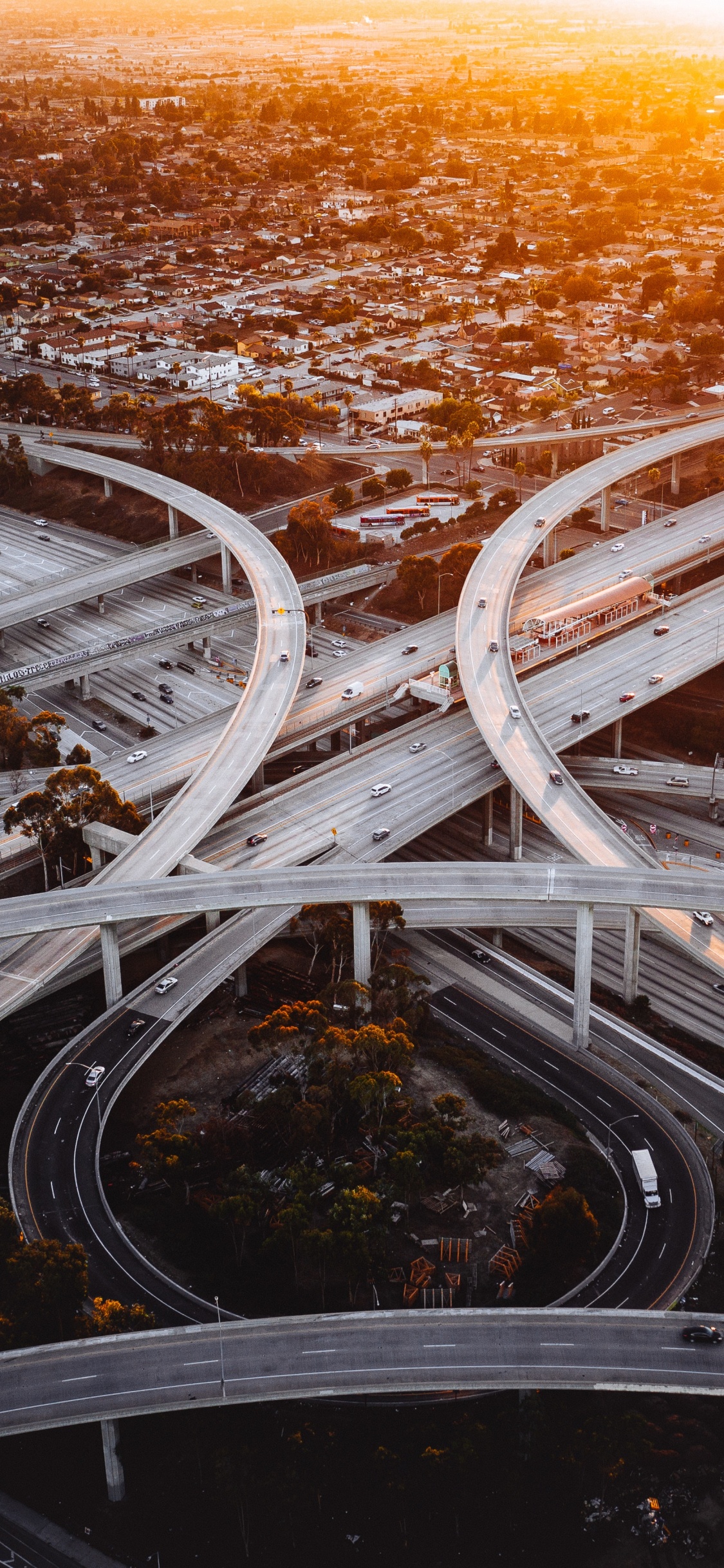 基础设施, 高速公路, 天桥, 交换, 城市 壁纸 1125x2436 允许