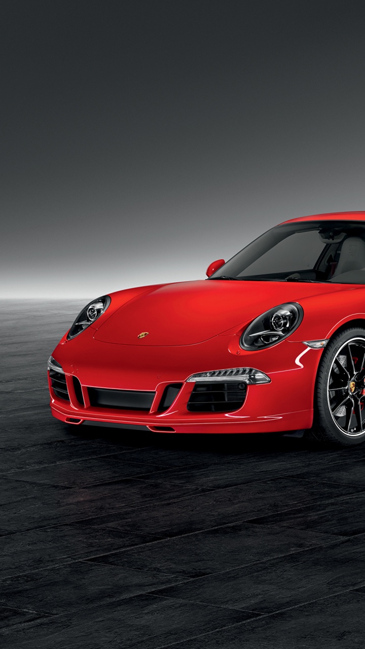 Roter Porsche 911 Auf Grauem Hintergrund. Wallpaper in 720x1280 Resolution