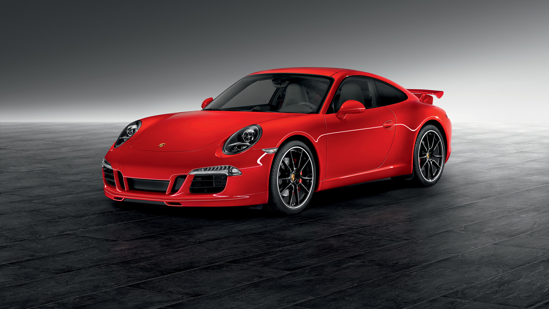 Red Porsche 911 on Gray Background. Wallpaper in 1920x1080 Resolution