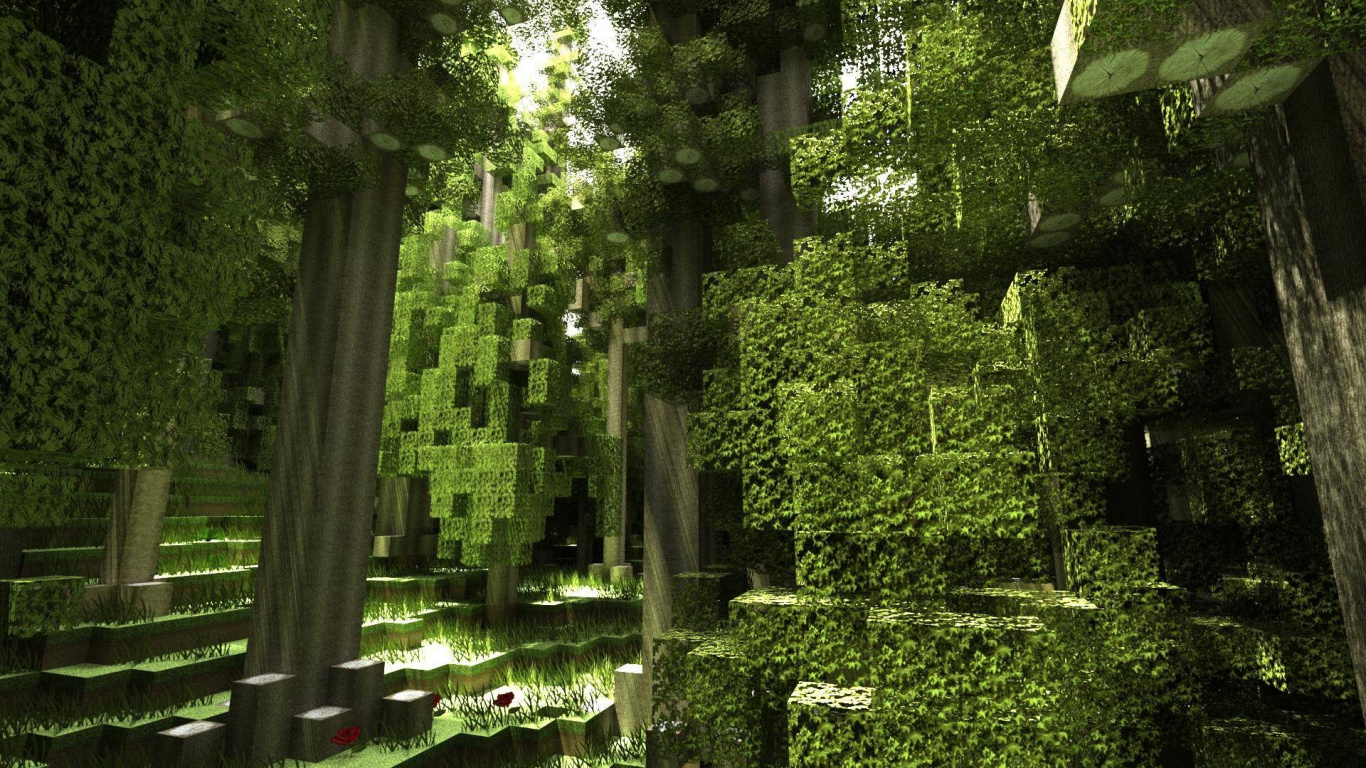 Minecraft, Vegetation, Nature, Tree, Green. Wallpaper in 1366x768 Resolution