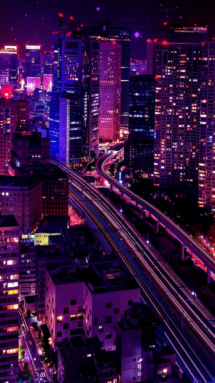 Japan City Lights, Tokyo, Night, City Pop, Building. Wallpaper in 750x1334 Resolution