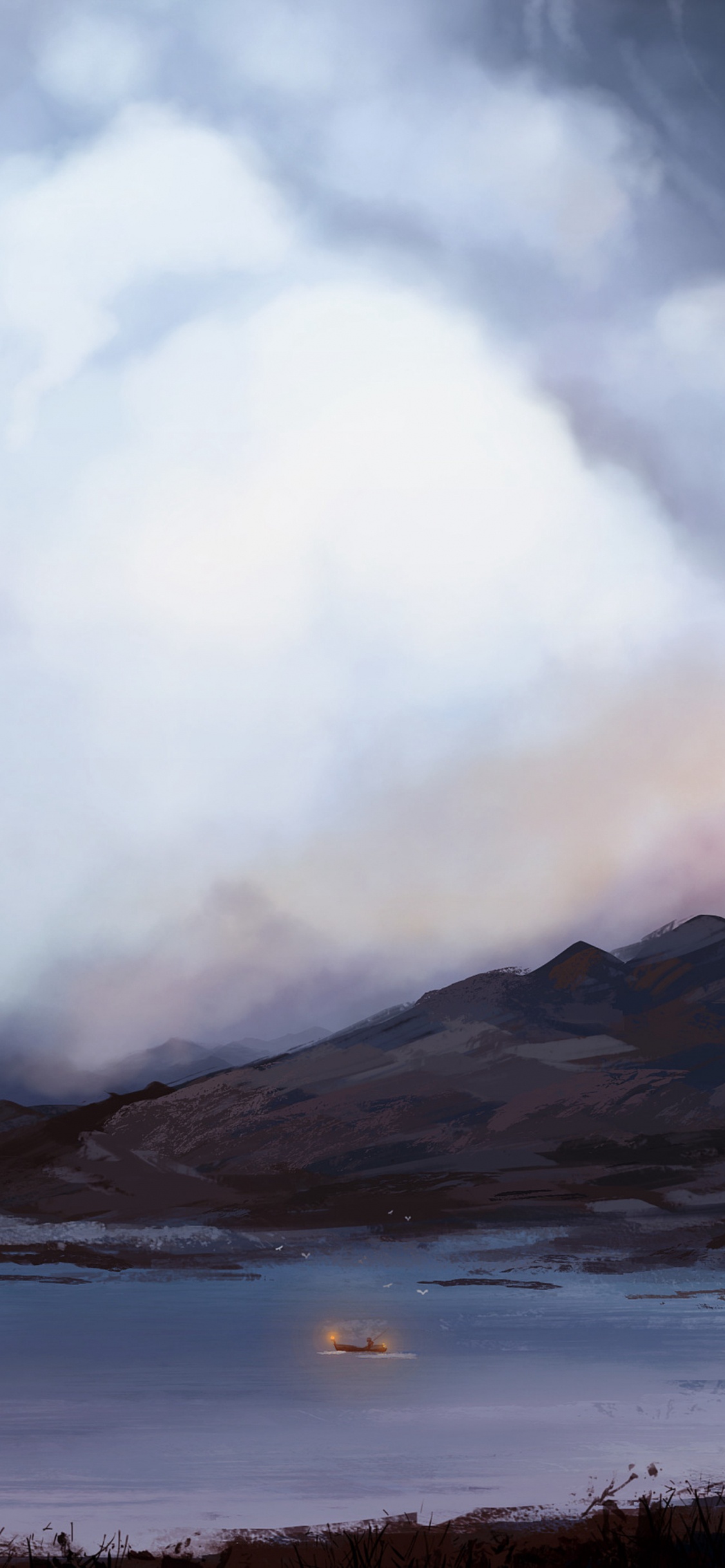 White Clouds Over Snow Covered Mountains. Wallpaper in 1125x2436 Resolution