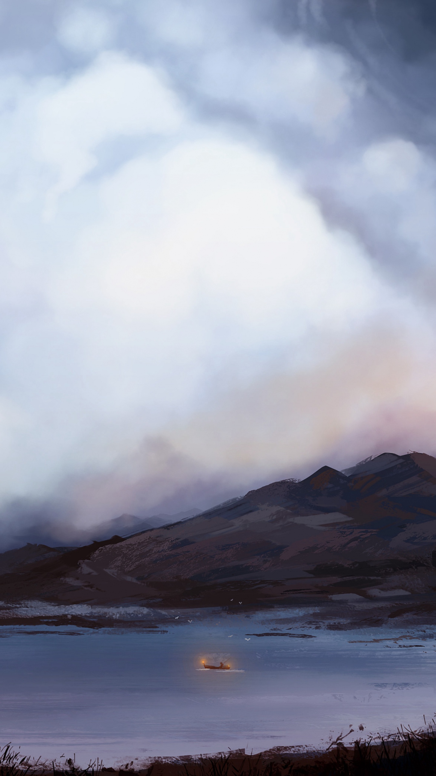 White Clouds Over Snow Covered Mountains. Wallpaper in 1440x2560 Resolution