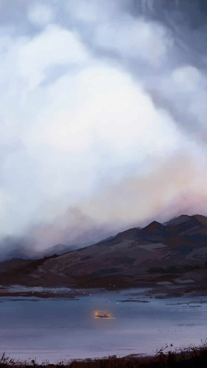 White Clouds Over Snow Covered Mountains. Wallpaper in 720x1280 Resolution