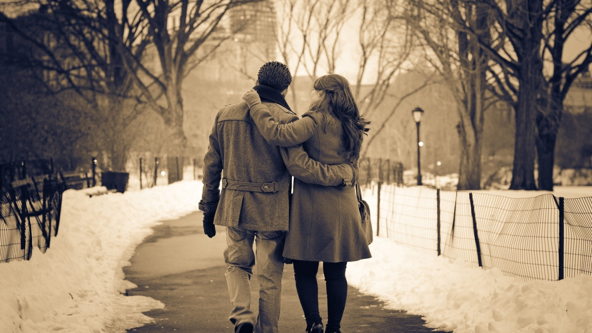 Congelación, Nieve, Pareja, Romanticismo, Sentimiento. Wallpaper in 1920x1080 Resolution