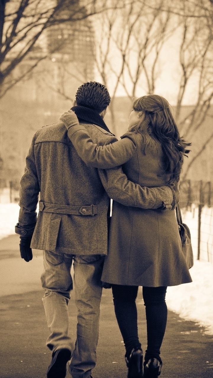 Freezing, Snow, Tree, Girl, Couple. Wallpaper in 720x1280 Resolution