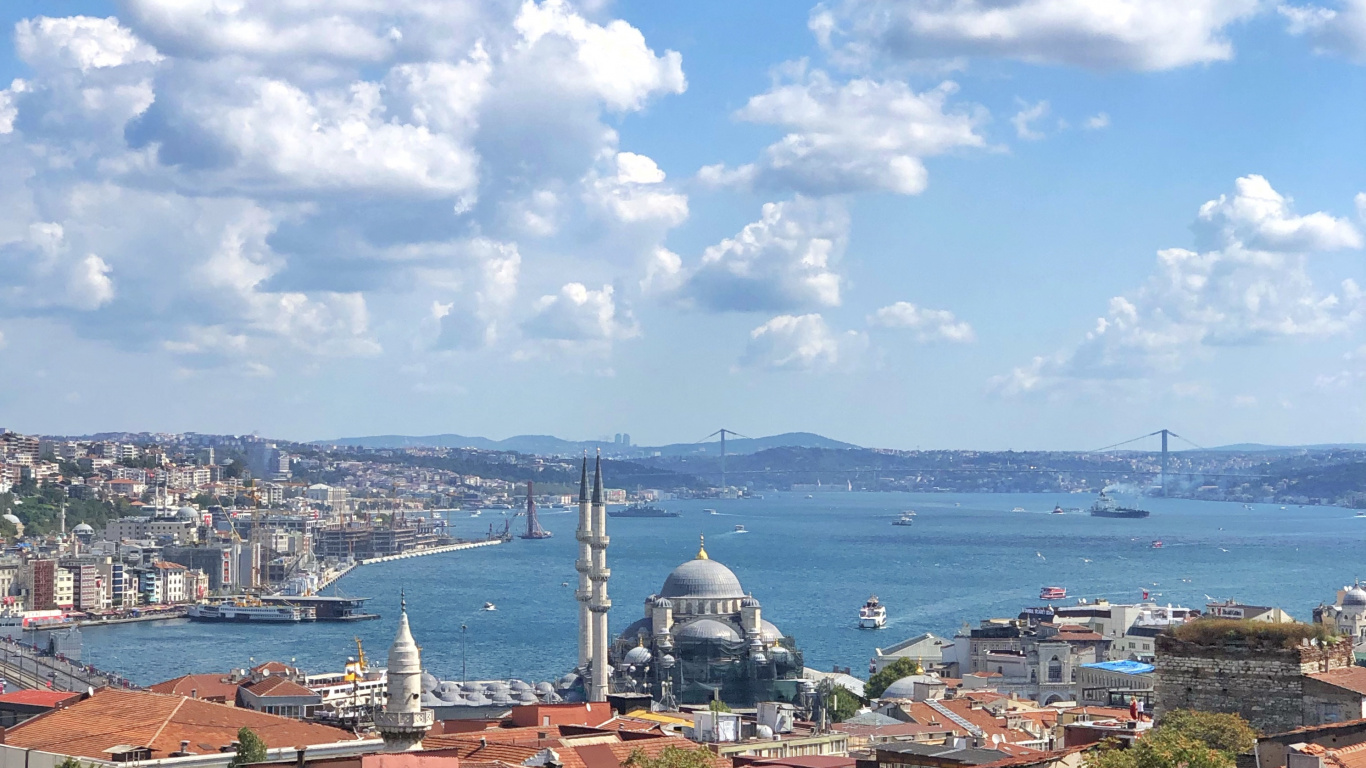 Toit, Cumulus, Mer, Côte, Motomarine. Wallpaper in 1366x768 Resolution