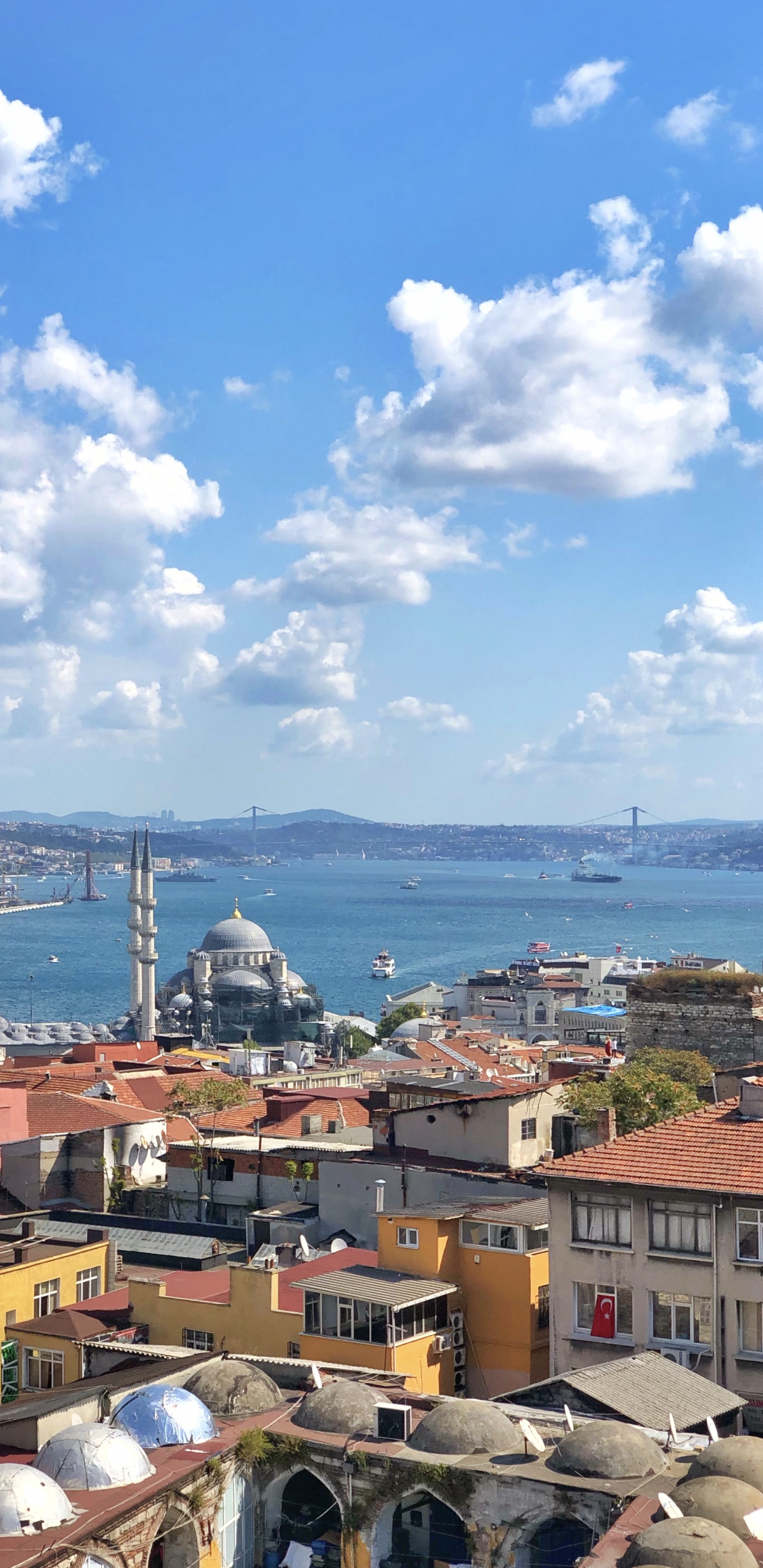 Toit, Cumulus, Mer, Côte, Motomarine. Wallpaper in 1440x2960 Resolution