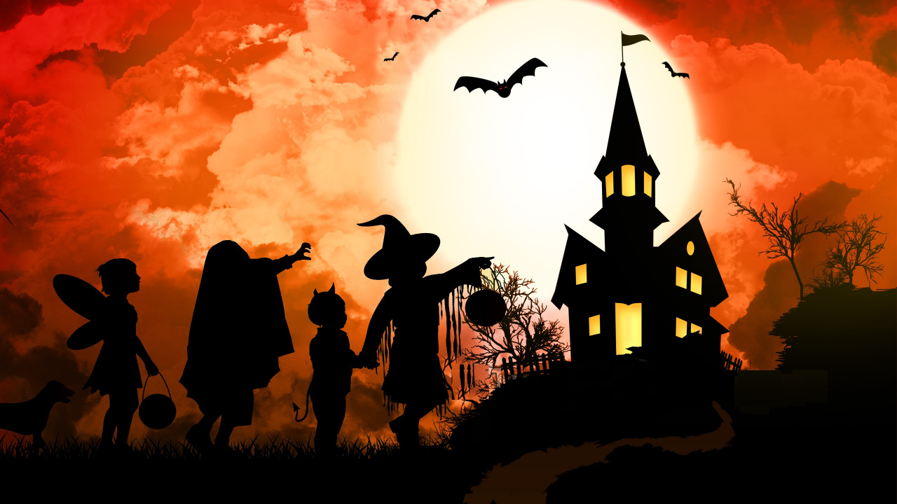 Silueta, Ilustración, Arte, Artes Visuales, Halloween. Wallpaper in 1280x720 Resolution